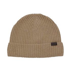 New $135 Hickey Freeman Cashmere Beanie Hat!  Navy Tan Greenish Blue  HF Patch